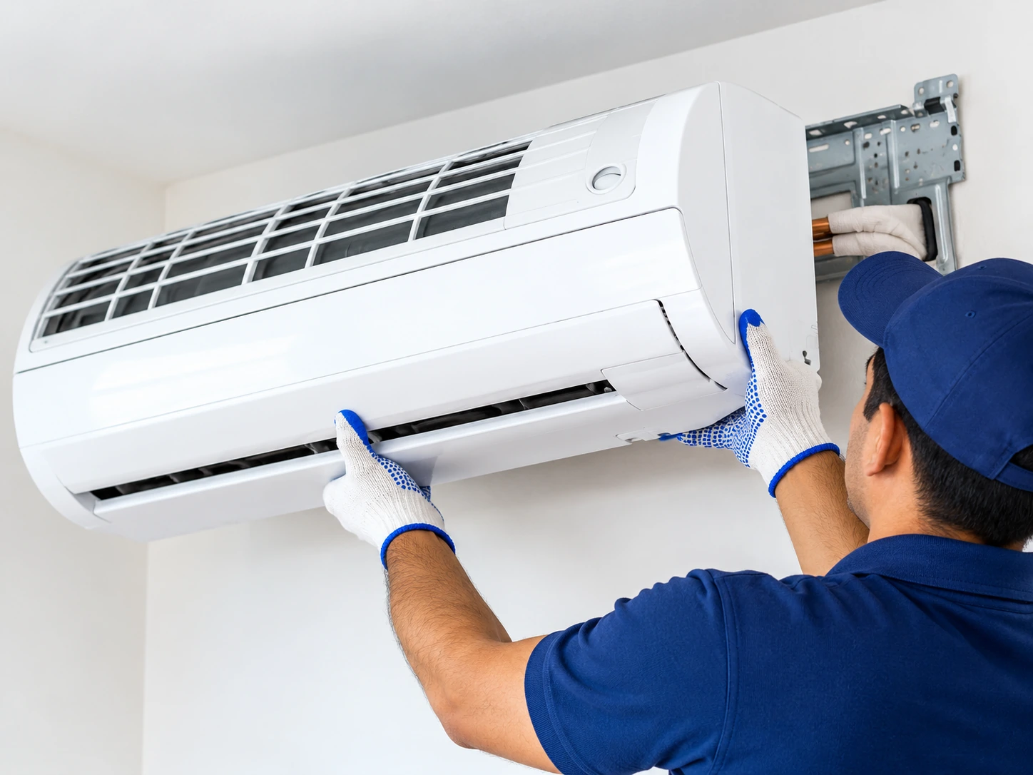 Split air conditioner installation and pipe connections