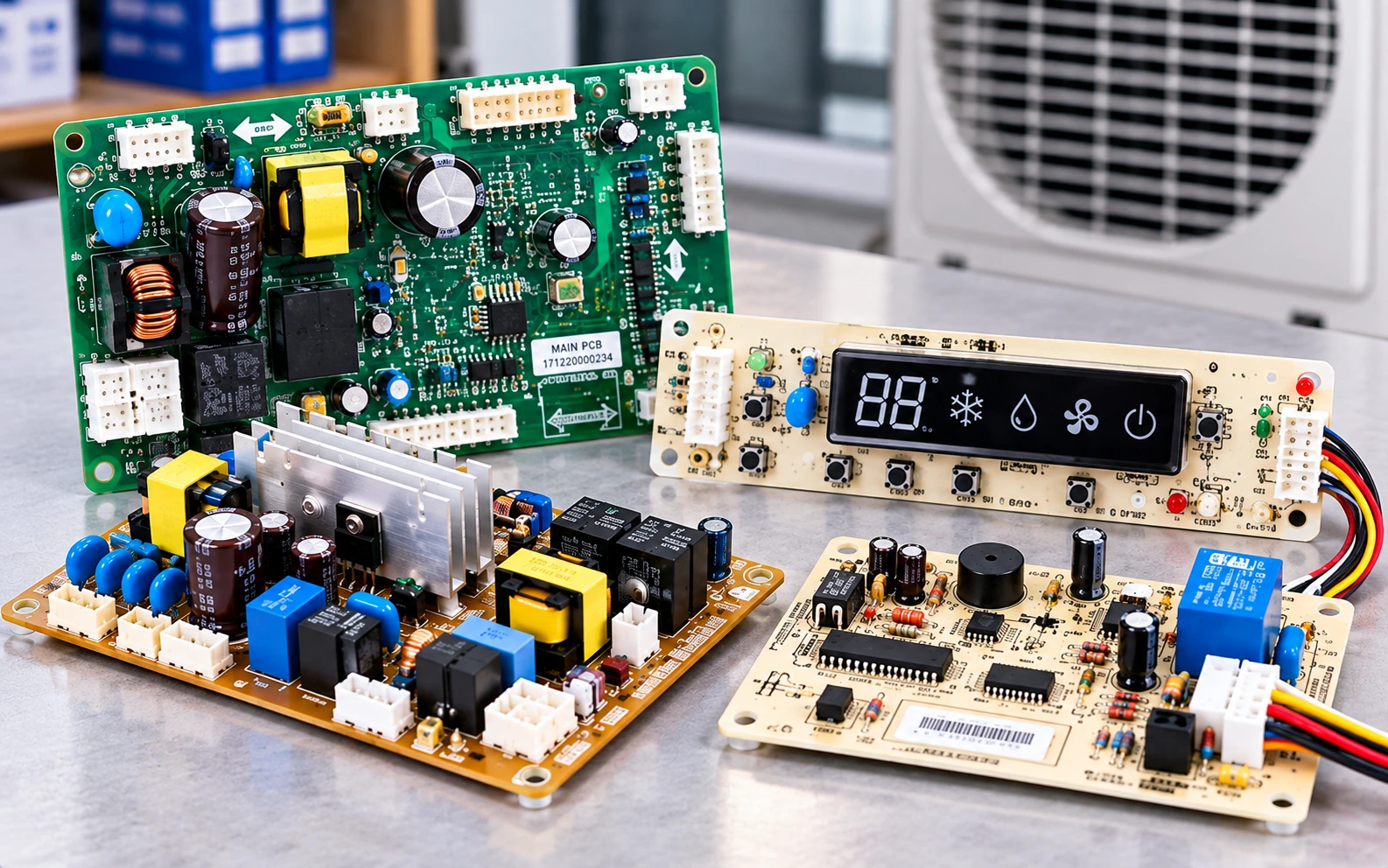 Air conditioner printed circuit board with electronic components