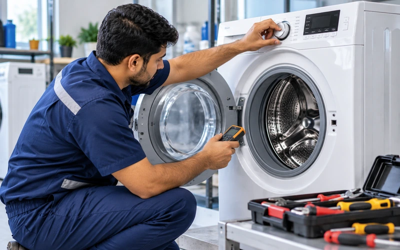 Washing machine being checked during a repair inspection